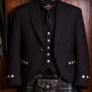 Mens Argyle Jacket Vest Black Scottish Jacket Formal Wear Classic Jacket size 40
